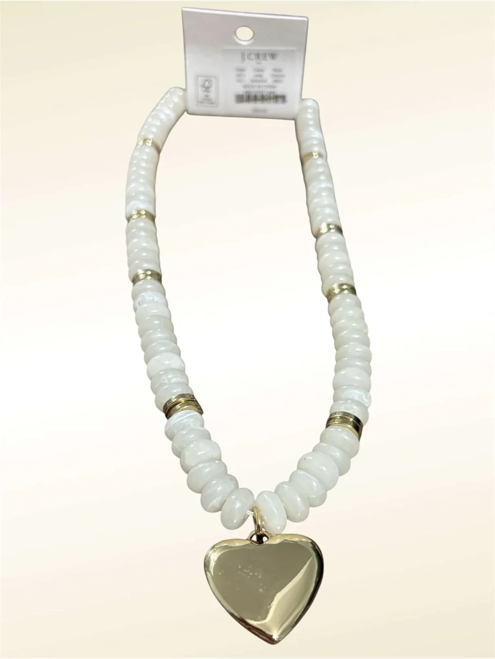 J. Crew Ivory Beaded Necklace with Gold Heart Charm